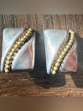 Vintage Sterling Silver and Brass Clip Earrings